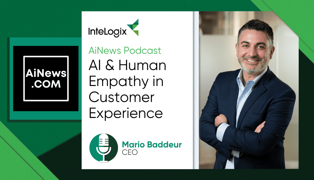 CEO and President of InteLogix standing next to the title of his latest podcast episode with AINews