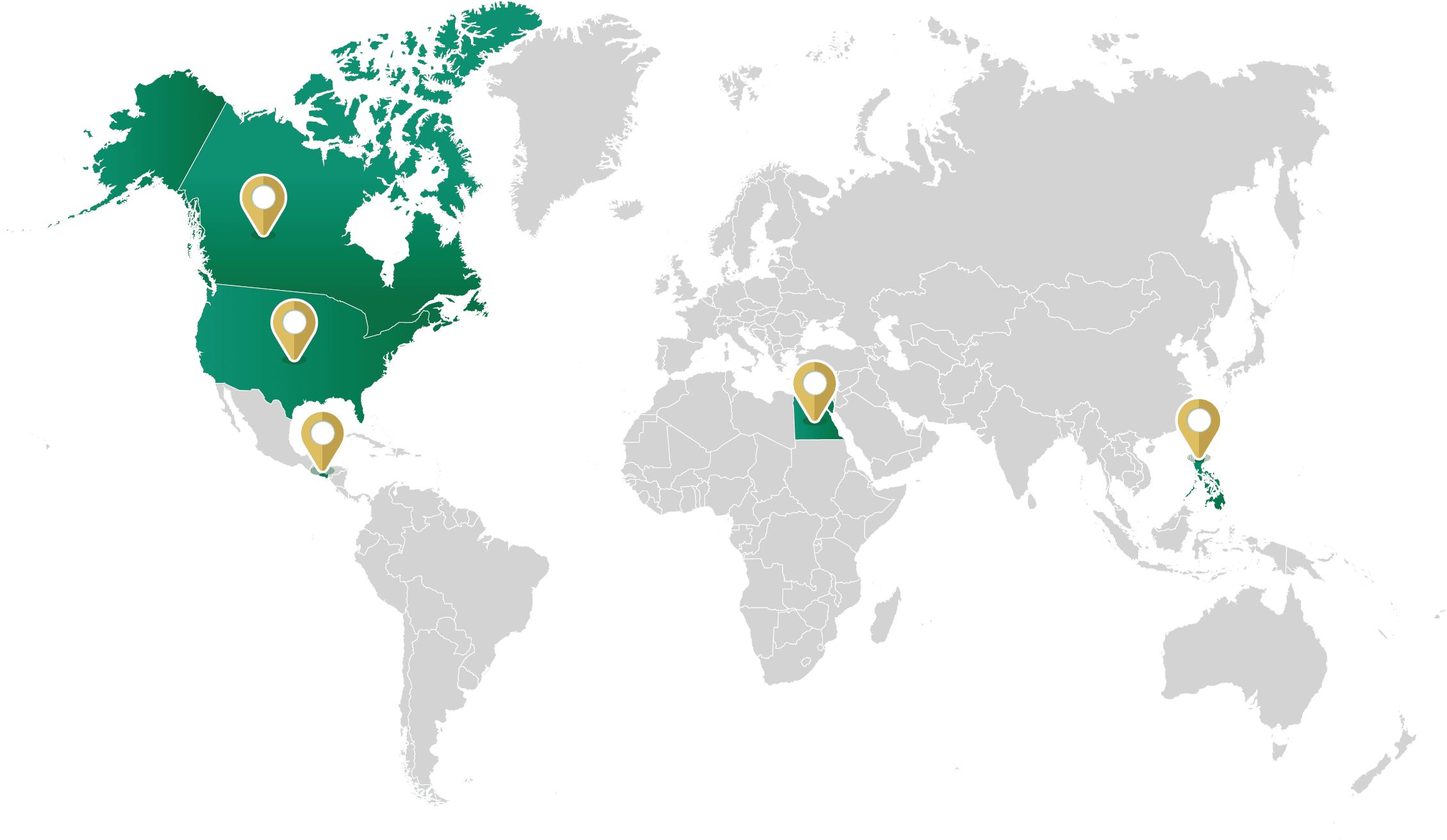 Map showing InteLogix delivery locations across the United States, Canada, El Salvador, Egypt, and the Philippines